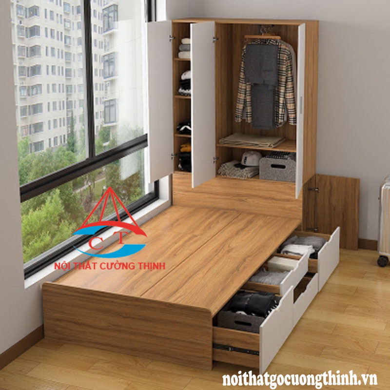 Tủ quần áo kết hợp giường ngủ gỗ công nghiệp HDF